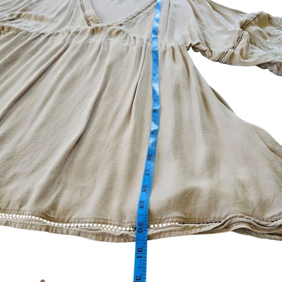 TOBI Beige Women's Boho V Neck Tunic Top Embroidery Lace edging size M - Picture 5 of 10